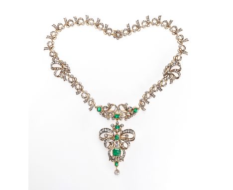 A magnificent late 18th century emerald and diamond pendant necklace, possibly Portuguese/Spanish, the necklace formed of scr