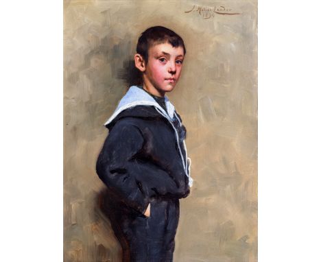 John Helier Lander (Jersey, 1868-1944), Portrait of Adolph Cookson Curry aged 8 oil on board, signed and dated 1894 top right