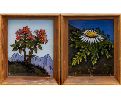 Toni Ascherl, (Bavarian, died 1966), Six Botanical Studies on Glass oil on glass, all signed, plain wooden frames 7¼ x 5½in. 