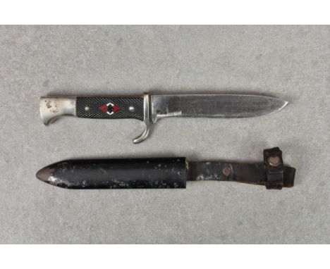 Guernsey German Occupation interest - A German Third Reich Hitler Youth Knife, the single edge steel blade stamped with Kuno 