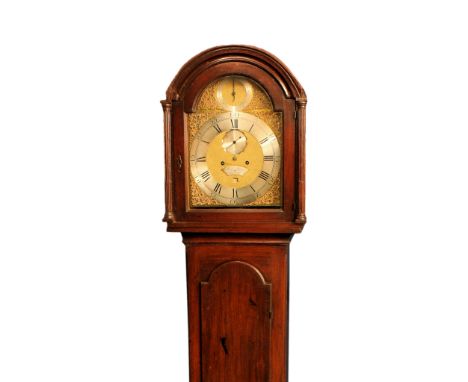 A George III mahogany Channel Islands longcase clock, by Michel Quesnel of Jersey, c.1790, the eight day, bell strike movemen