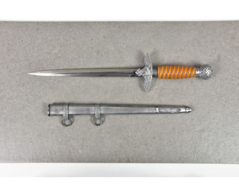 Guernsey German Occupation interest - A German Third Reich 2nd pattern Luftwaffe dagger, the double edge steel blade stamped 