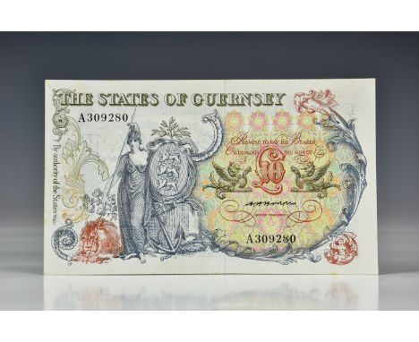BRITISH BANKNOTE - The States of Guernsey, Ten Pounds, c.1975, Signatory C. H. Hodder, serial number A 309280, VF to about un
