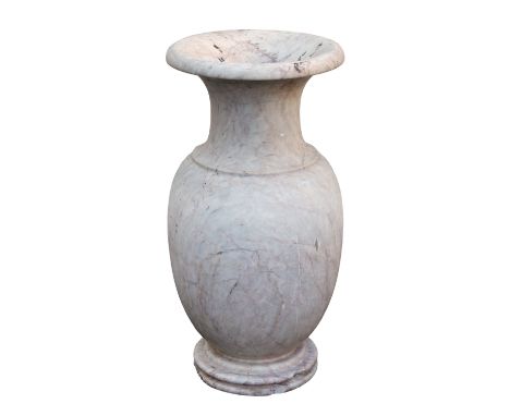 A white marble garden or conservatory vase, in light grey and light amber veined marble, of baluster form, 22½in. (57.2cm.) h