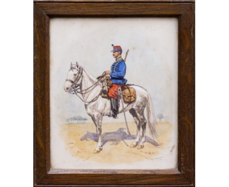 Richard Simkin (British, 1840-1926), French cavalry officer watercolour and bodycolour, signed lower right 6 x 4 7/8in. (15.2