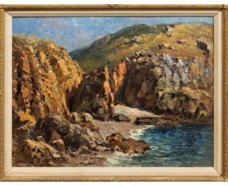 Francis William Synge Le Maistre (Jersey, 1859-1940), North Coast of Jersey oil on board, unsigned, reproduction swept frame 