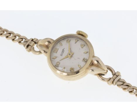 A ladies Tissot 9ct gold manual wrist watch, the Dennison case hallmarked Birm. 1954, signed 15 jewel movement, no. 3222653, 