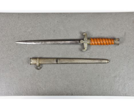 Guernsey German Occupation interest - A German Third Reich Army Officer's dagger, unmarked example with amber ivorine wrythen