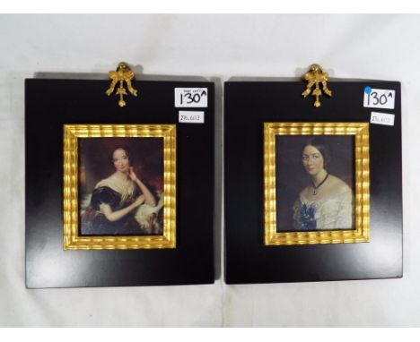 Two Dennison Drake Design printed portrait miniatures in period style frames, image size 10.5 cm (h) x 8.5 cm (w). Estimate £