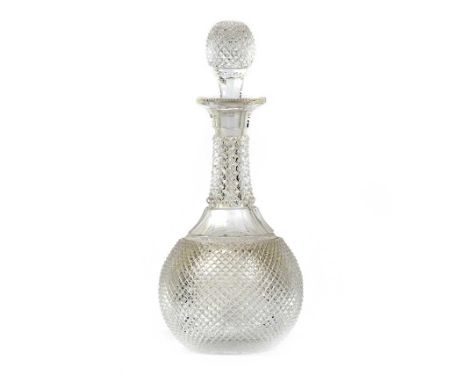 CUT GLASS DECANTER & STOPPER WITH STAR BASE HEIGHT 11 INCHES GOOD CONDITION