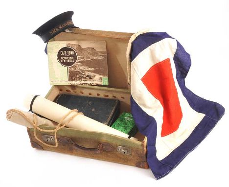 SUITCASE FROM THE SECOND WORLD WAR CONTAINING WAR MEMORABILIA  PROVENANCE: COLLECTED FROM ACROSS THE GLOBE BY LORD MOUNTBATTE