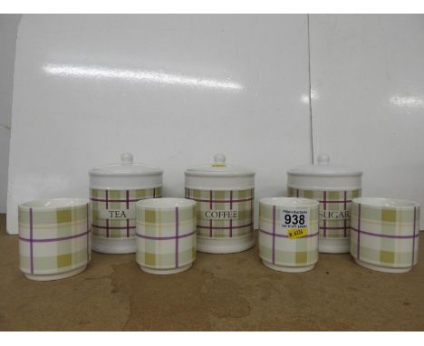 Tea, Coffee and Sugar Caddy and 4x Matching Mugs 