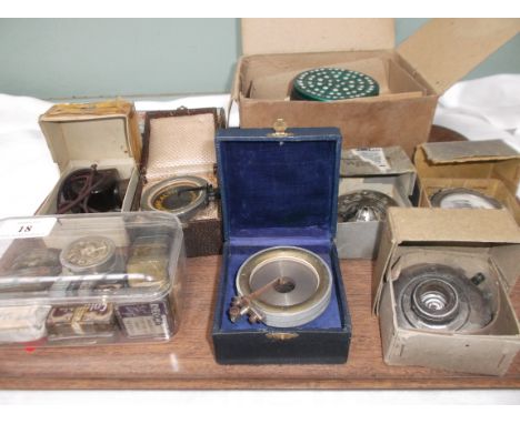 Magpie lot inc. WW II gas masks in original box, Wilkinson cut throat razor in original box, various record playing pick-up n