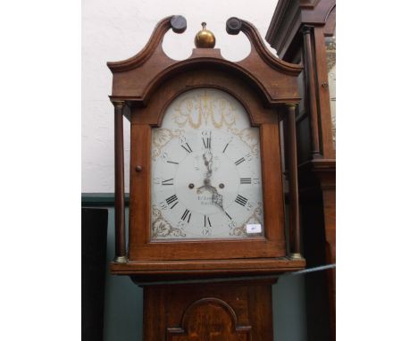 19th century oak long cased clock with swan neck pediment, the enamel dial inset date market and second hand ex. Jonathan Lev
