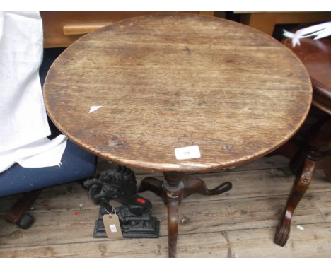 Oak circular topped side table on tripod base