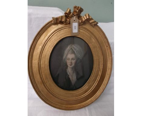 Copy coloured portrait of Gainsborough's Queen Charlotte in ornate and decorative gilt frame