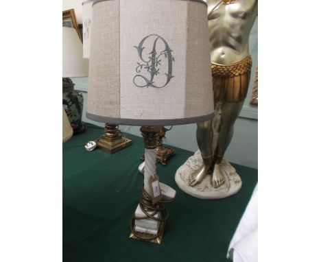 White twist stemmed and gilt table lamp with pink parchment shade