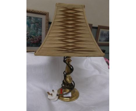 Brass table lamp with beige silk shade