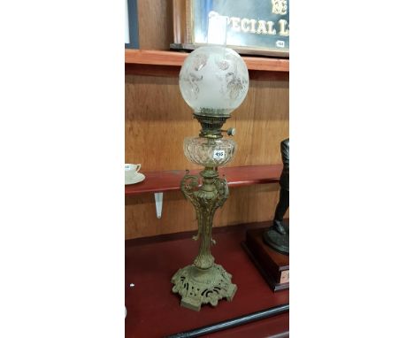 OIL LAMP CLEAR BOWL ETCHED SHADE