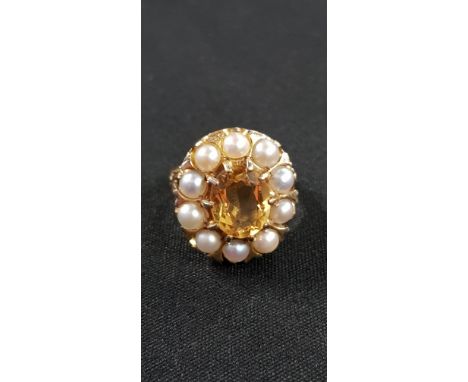 9CT YELLOW GOLD CITRINE AND PEARL RING