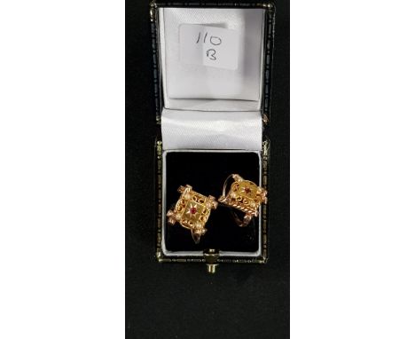 PAIR OF 15CT GOLD ANTIQUE RUBY AND PEARL EARRINGS