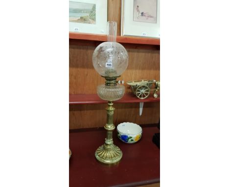 OIL LAMP CLEAR BOWL ETCHED SHADE