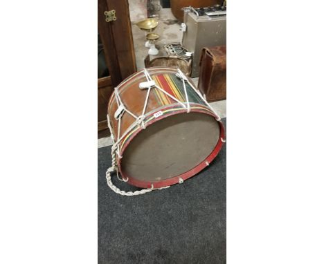 ANTIQUE TENOR DRUM FROM KITCHENER PIPE BAND, SHANKILL ROAD WITH GOAT SKIN DATED LATE 40'S