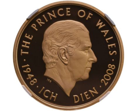 UNITED KINGDOM. Elizabeth II, 1952-2022. Gold 5 pounds (crown), 2008. Royal Mint. Proof. Celebrating the 60th birthday of HRH