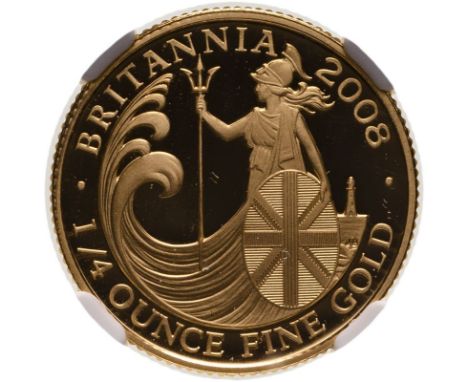 UNITED KINGDOM. Elizabeth II, 1952-2022. Gold 25 pounds, 2008. Royal Mint. Proof. John Bergdahl's design in the Britannia ser