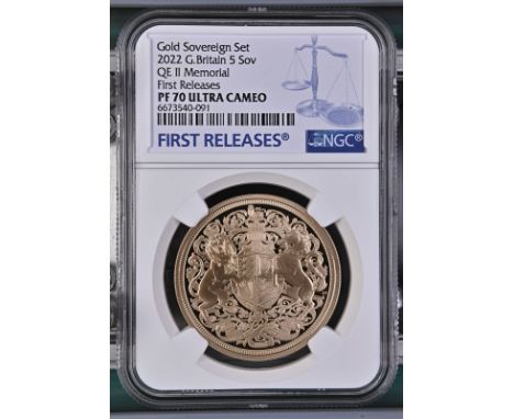 UNITED KINGDOM. Charles III, 2022-. Gold 5 pounds (5 sovereigns), 2022. Royal Mint. Proof. Issued as the first sovereign for 