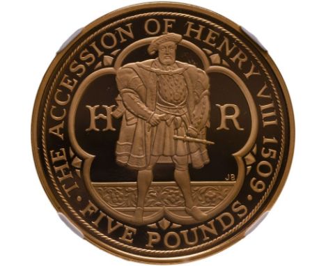 UNITED KINGDOM. Elizabeth II, 1952-2022. Gold 5 pounds (crown), 2009. Royal Mint. Proof. Commemorating the 500th Anniversary 