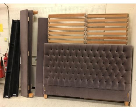 An "And so to Bed" grey velvet button upholstered super king bedstead together with Elite Vi-Spring mattressCondition ReportH