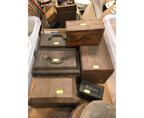 A late George III Anglo-Indian hard carved tea caddy with roundel decoration (unfitted for restoration), another George III m
