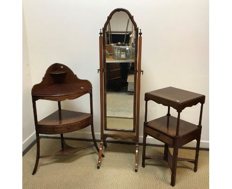 A 19th Century mahogany square washstand, the plain top (now fixed) covering bowl recesses over a single drawer on square cha