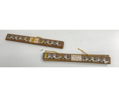 Two leaf manuscripts in wooden bindings bearing labels inscribed "Ancient ola leaf manuscript from Sri Lanka" each approx. 49