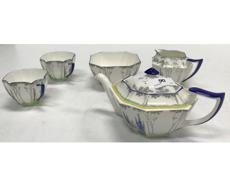 A Shelley "My Garden" pattern six place tea setCondition ReportHairline/star crack to base of teapot running up through the t