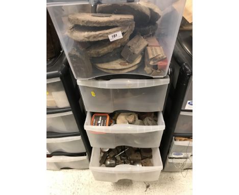 Two four drawer tool chests containing various tools and tooling including specialist vintage hammers, screwdrivers, etc,  a 