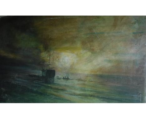 CHRISTOPHER J E TURNER "Moored ship at sunset", oil on sunset, signed lower left, 51cm x 82cm, a framed portrait study of "A 
