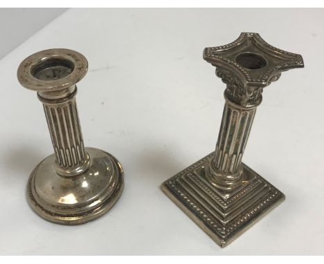 An Edwardian silver miniature Corinthian column candlestick on stepped square base (by John Silverston, Birmingham 1904) 7.5c