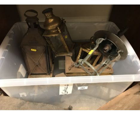 A collection of 11 various hanging lanterns mainly 19th Century including an Art Nouveau copper lantern frame, various brass 