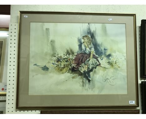 A collection of prints to include AFTER GORDON KING "Study of girl with flowers", image size 50 cm x 67 cm, together with AFT