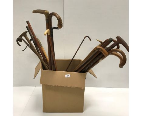 A collection of twenty-one various 19th and early 20th Century walking sticks/canes including a bamboo horse hand measure (me