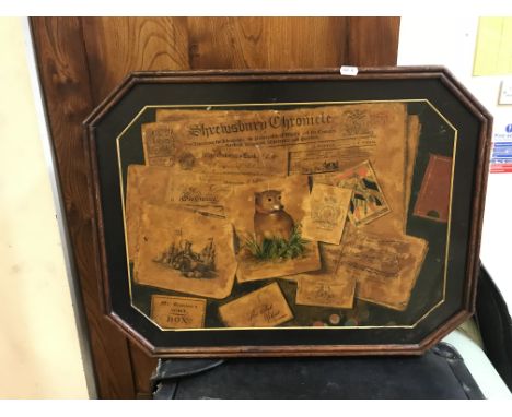 A 19th Century wooden framed elongated octagonal trompe l'oeil study of various newspaper clippings and leaflets "Shrewsbury 