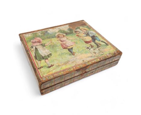 Early 20th century cube puzzle of children playing (boxed)