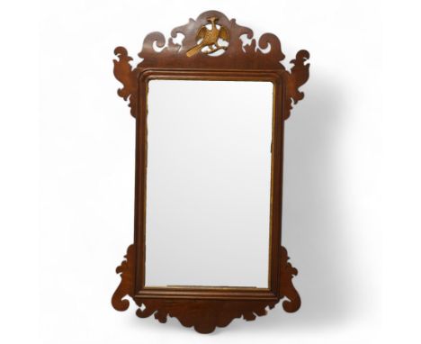 George III mahogany Chippendale mirror with hoho bird pedimentDimensions: Height:&nbsp;79cm&nbsp; Length/Width:&nbsp;48cm&nbs