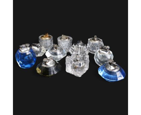 Colibri Webb Corbett crystal table lighter, another Colibri crystal table lighter, Ronson crystal table lighter and eight oth