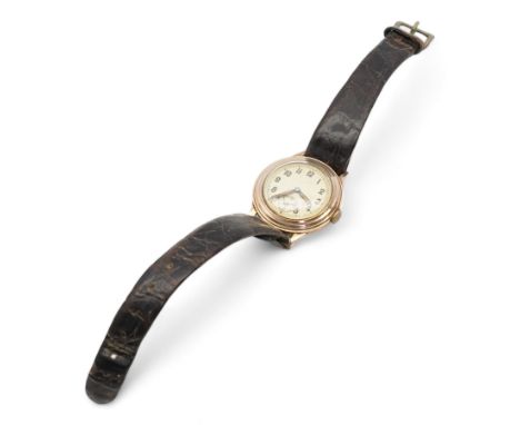 9ct rose gold manual wind wristwatch, silvered dial with Arabic numerals and subsidiary seconds dial, case by British Watch C