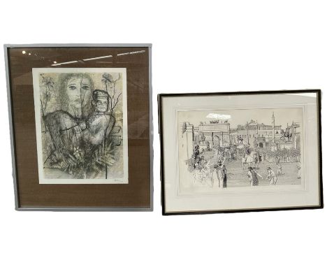 Thomas Cook (British 20th Century): Ancient Rome, pen and ink sketch signed and dated 1943, together with a Keith Michell pri