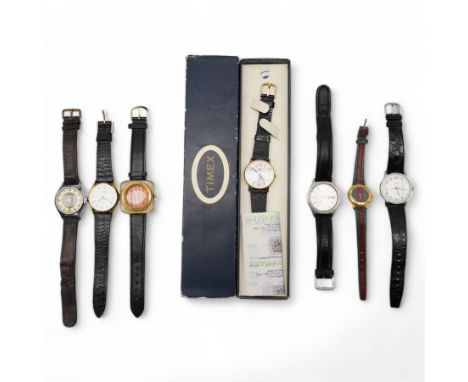 Seiko automatic stainless steel wristwatch, with day / date aperture and six other wristwatches including Smiths Empire, Seko