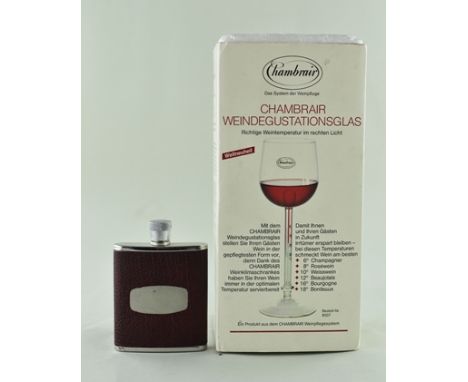 A WINE THERMOMETER boxed and a small HIP FLASK 